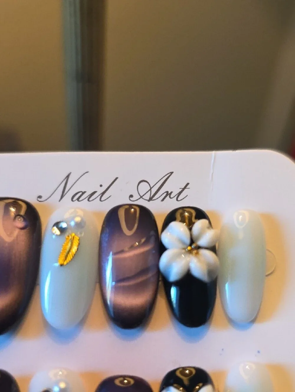 Nail Art Press-On Set with Purple, White & Black Accents Size Large